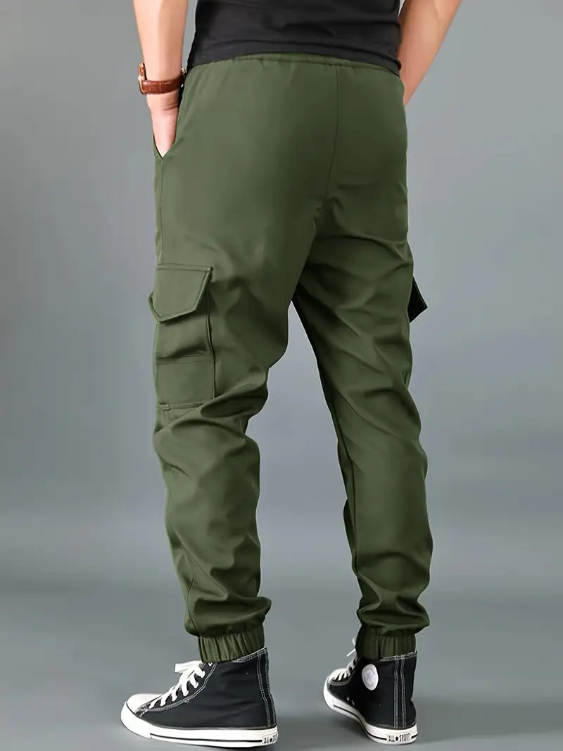 Men's Skinny Cargo Joggers – Drawstring Waist, Multi-Pocket