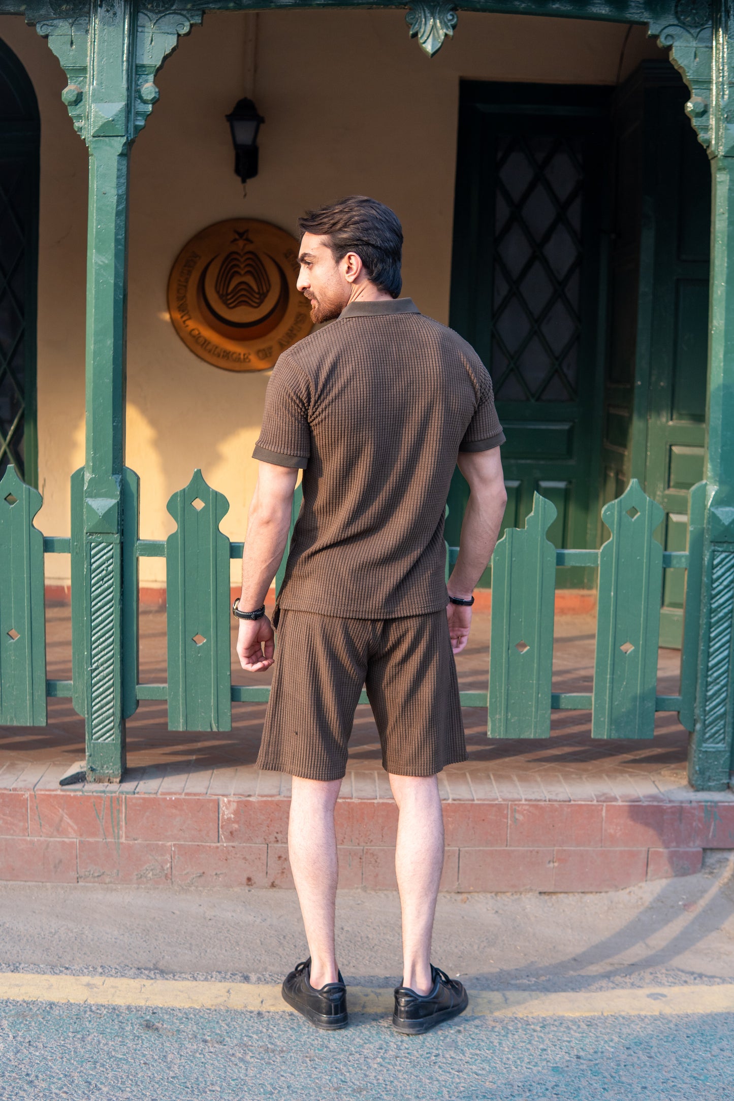 Men’s Forest Green Square Knitted Polo & Shorts Set