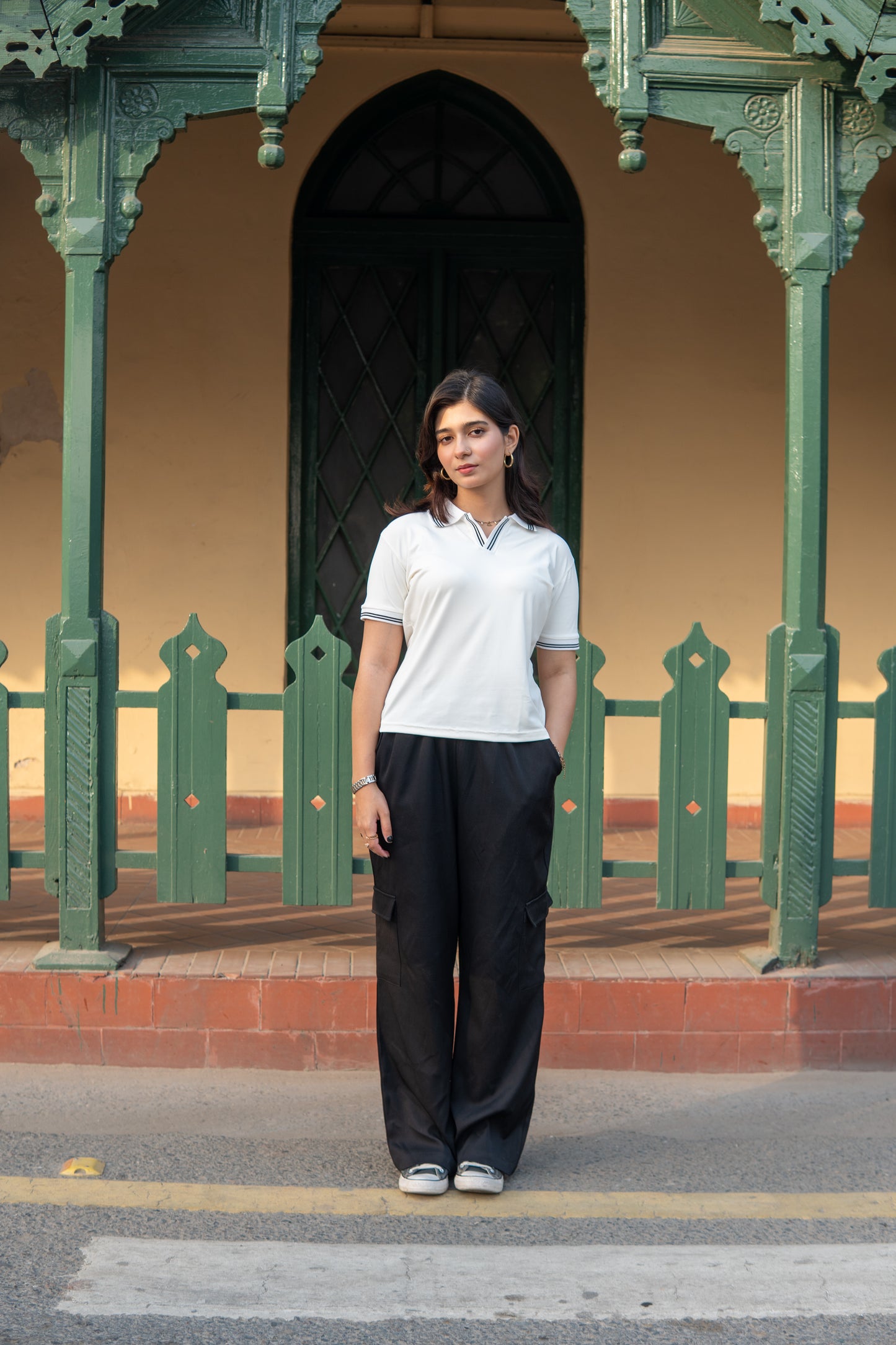 White Cropped Subox Knitted Polo Shirt for Women – Half Sleeves