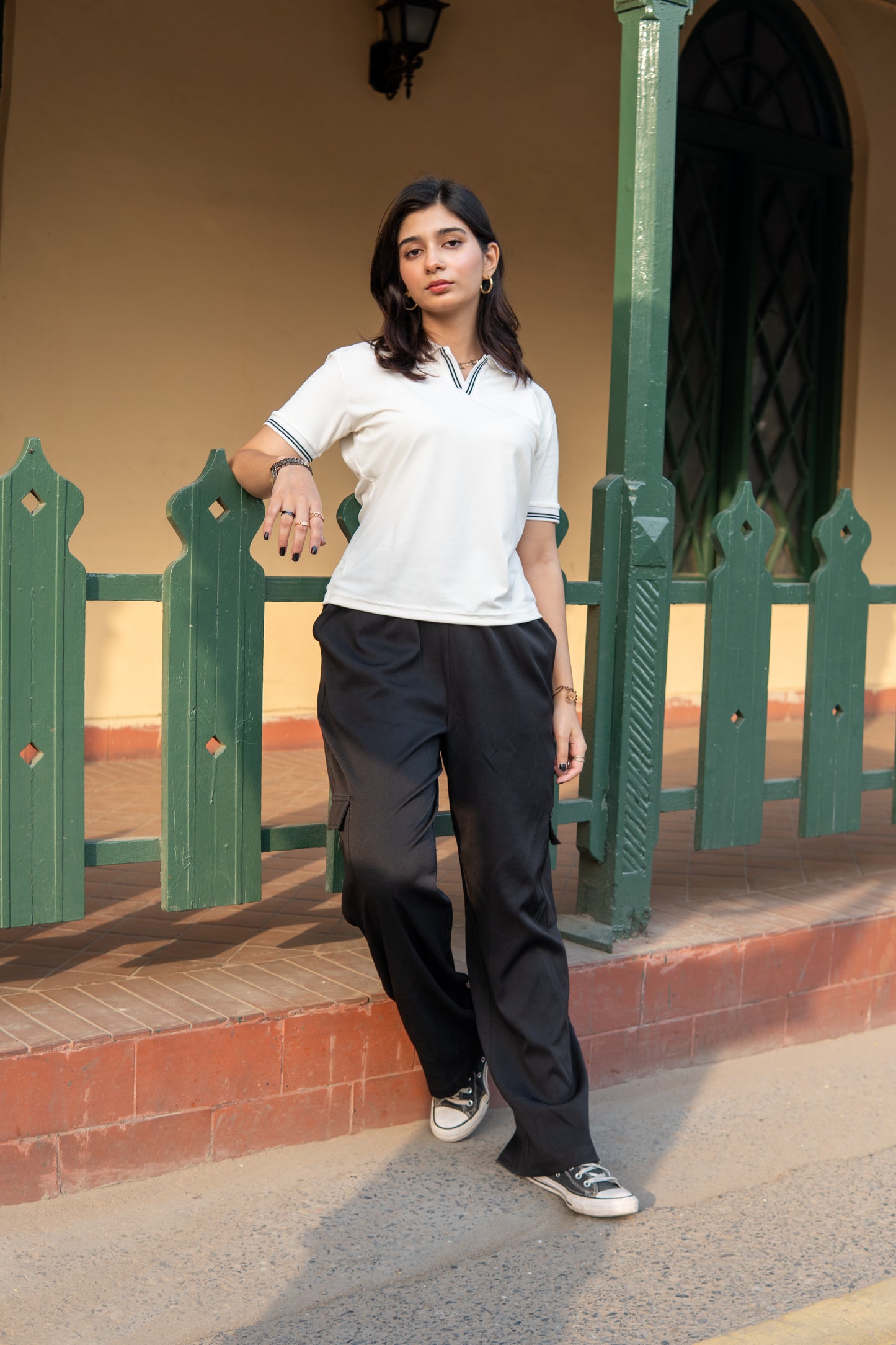 White Cropped Subox Knitted Polo Shirt for Women – Half Sleeves