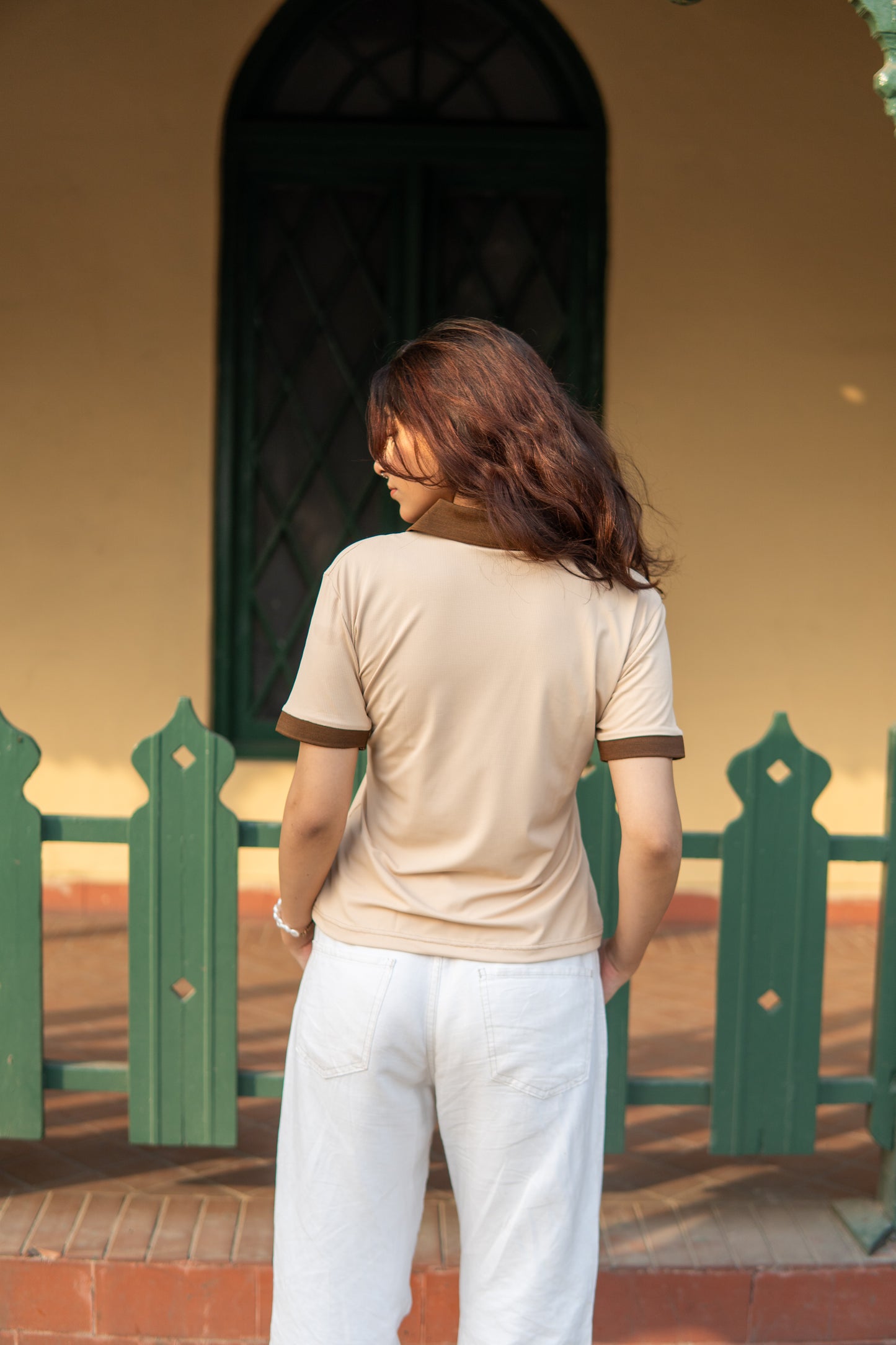 Beige Cropped Subox Knitted Polo Shirt for Women – Half Sleeves