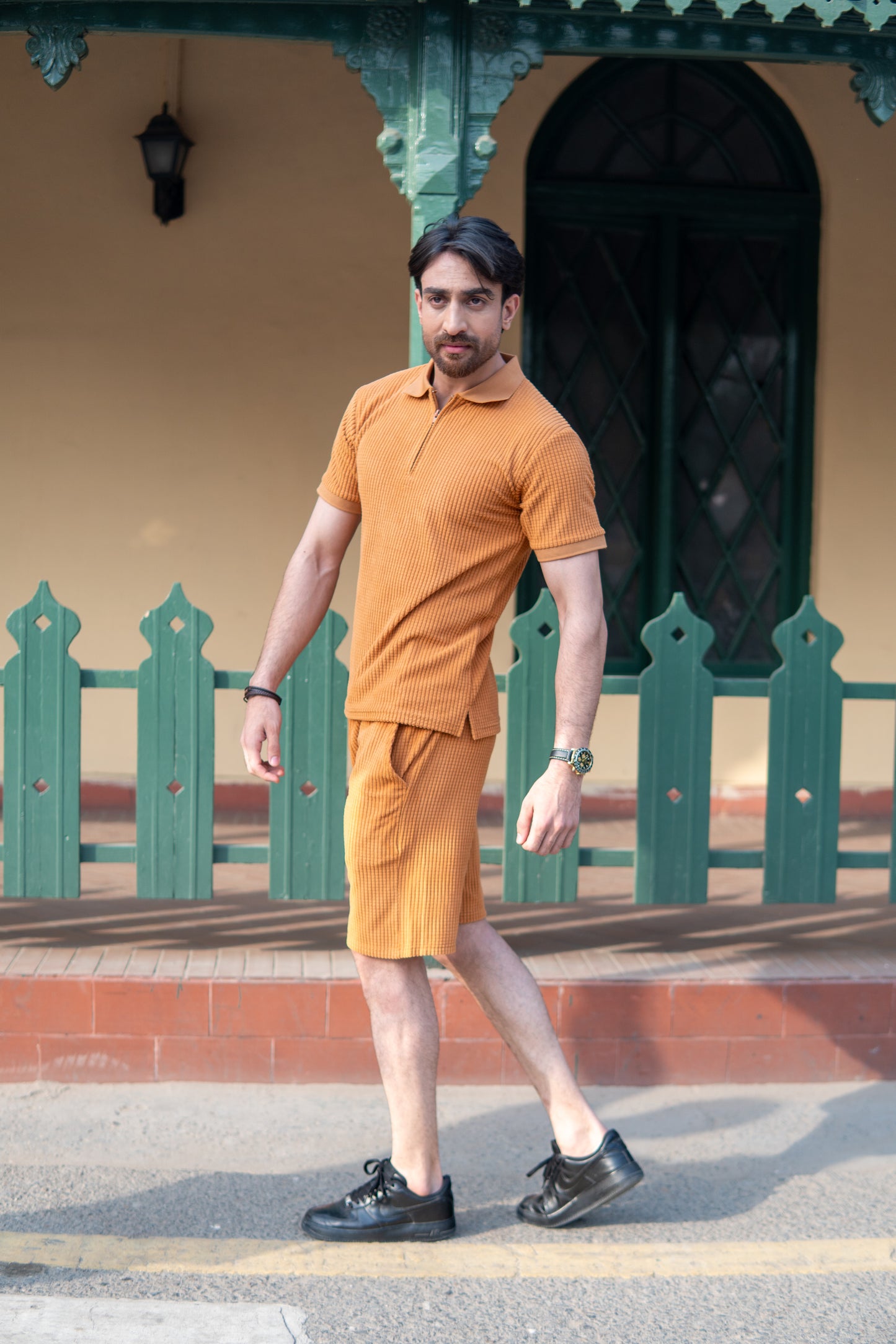 Men’s Tan Square Knitted Bottom Short Pants
