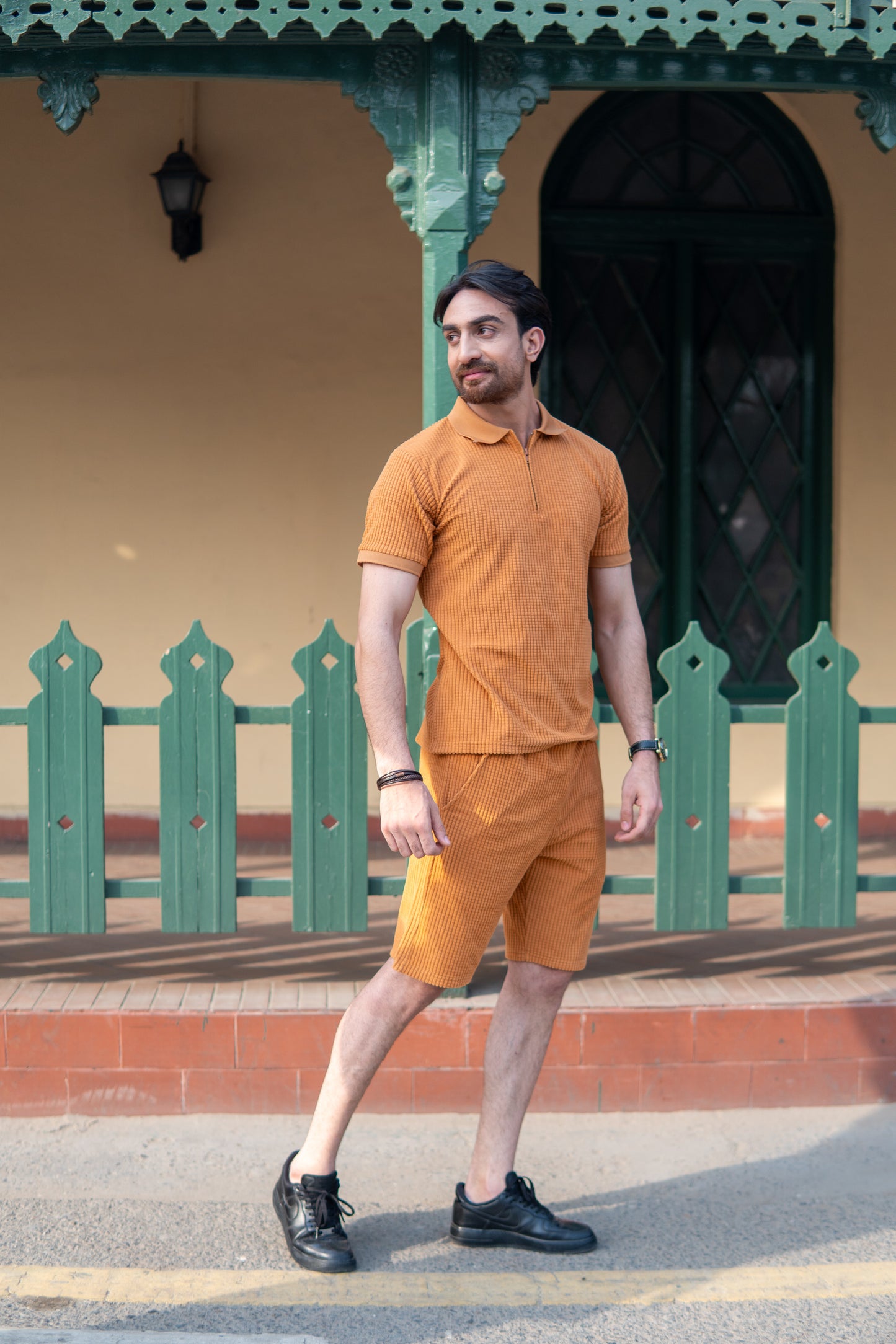 Men’s Tan Square Knitted Bottom Short Pants