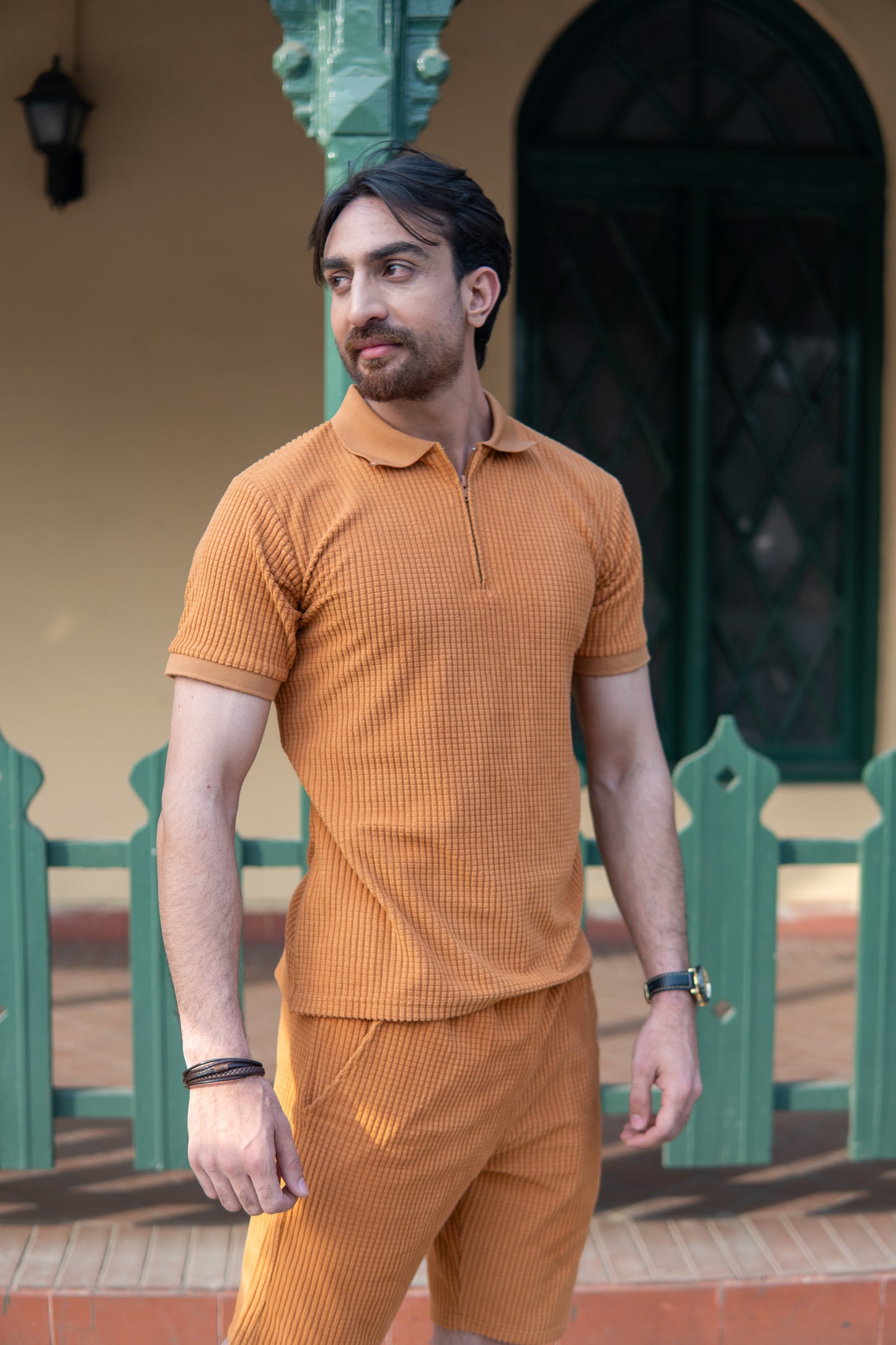 Tan Square Knitted Men's Polo shirt