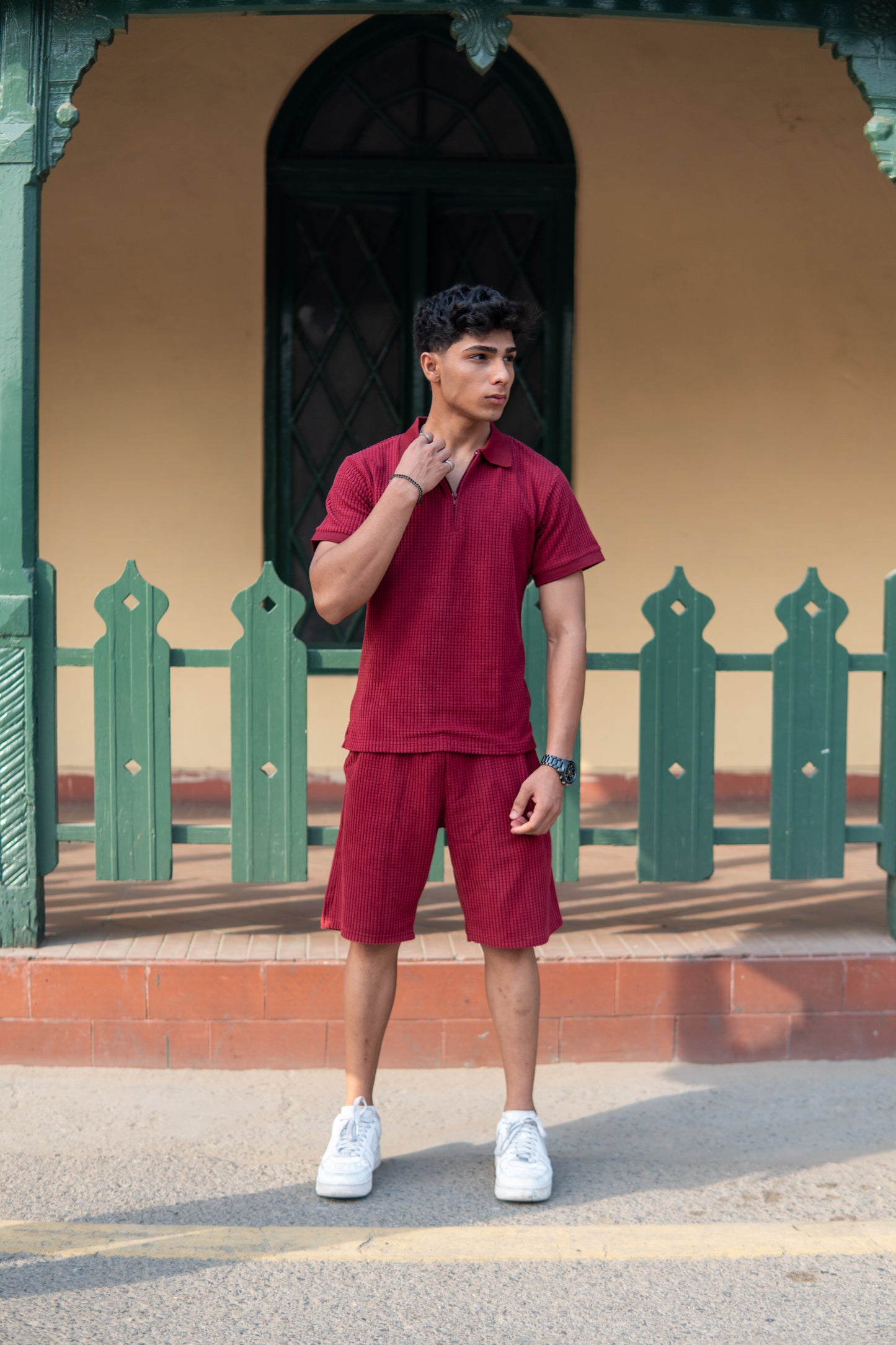 Men’s Red Square Knitted Polo & Shorts Set