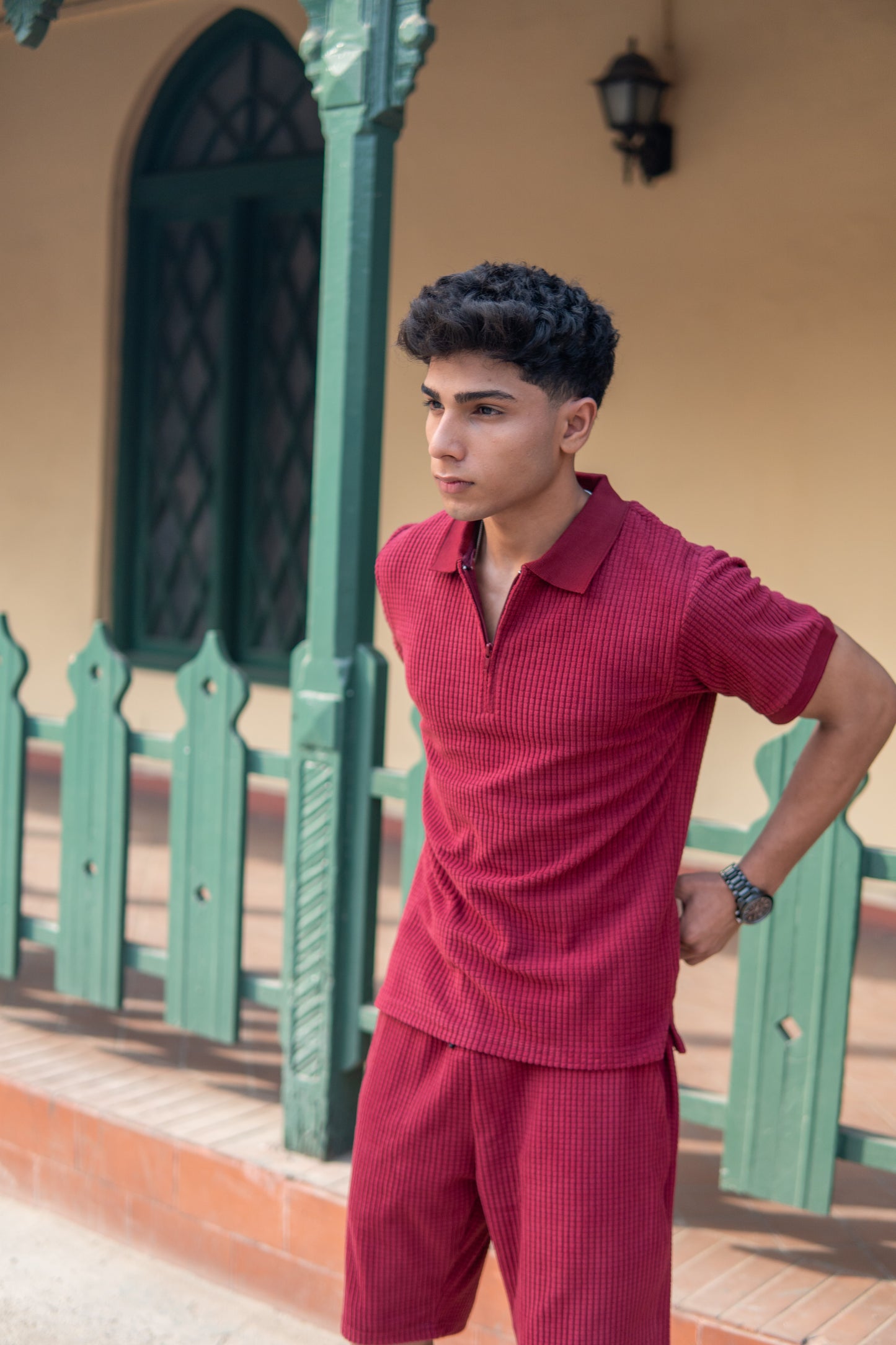 Men’s Red Square Knitted Polo & Shorts Set