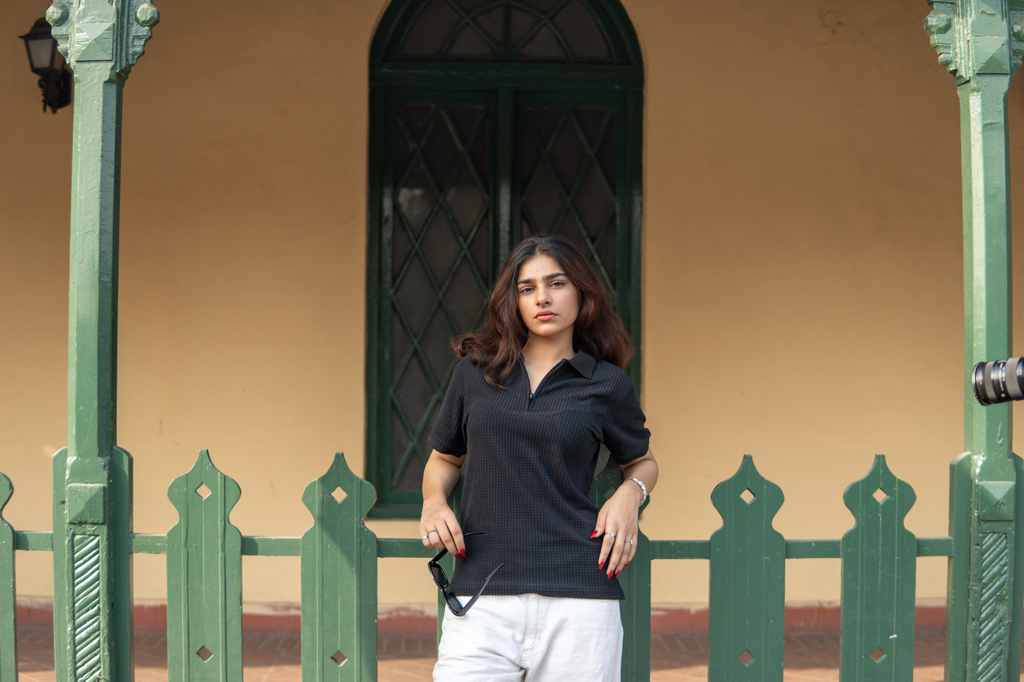 Women’s Black Knitted Zip-Up Polo Shirt – Half Sleeves
