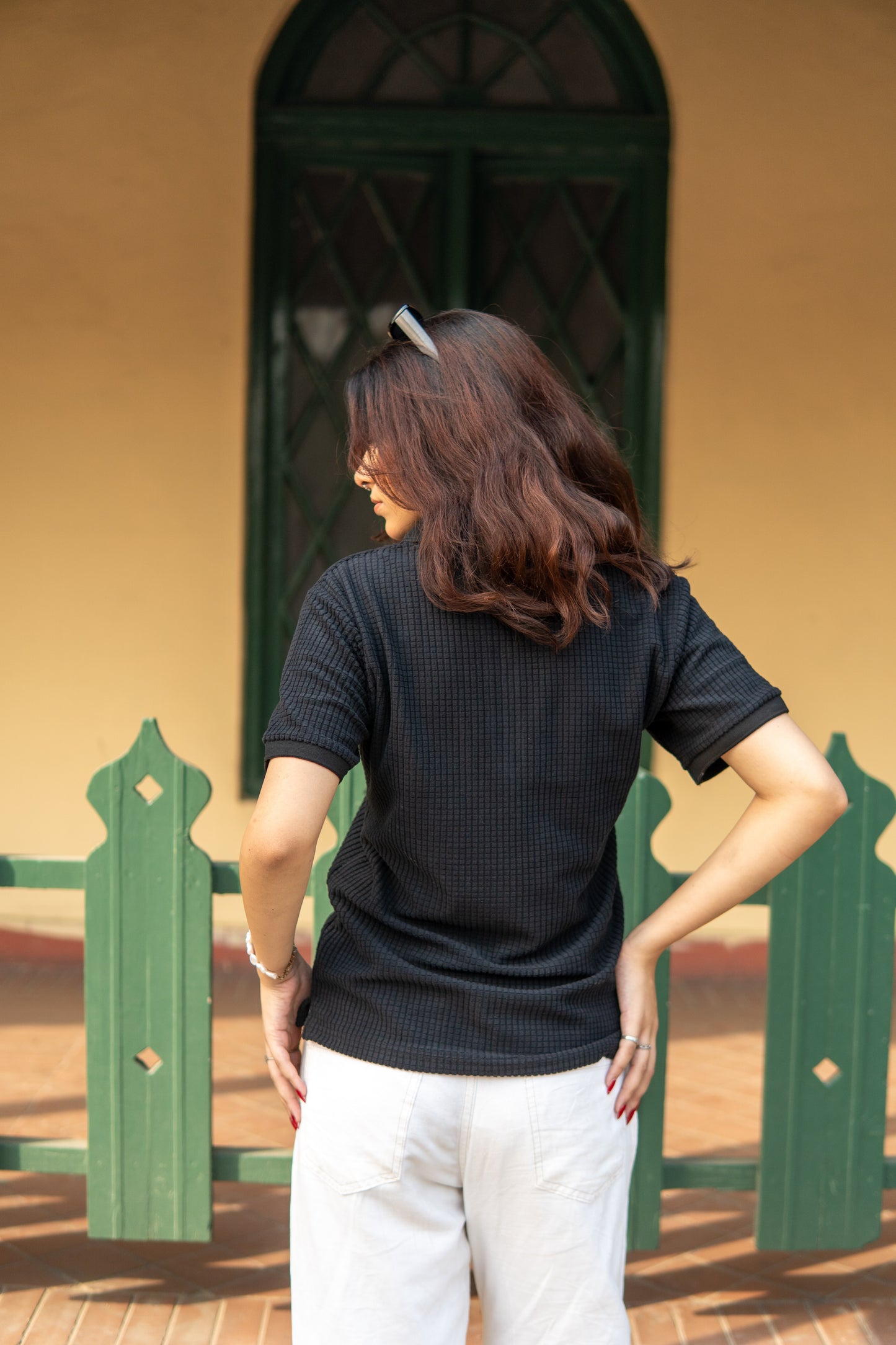 Women’s Black Knitted Zip-Up Polo Shirt – Half Sleeves