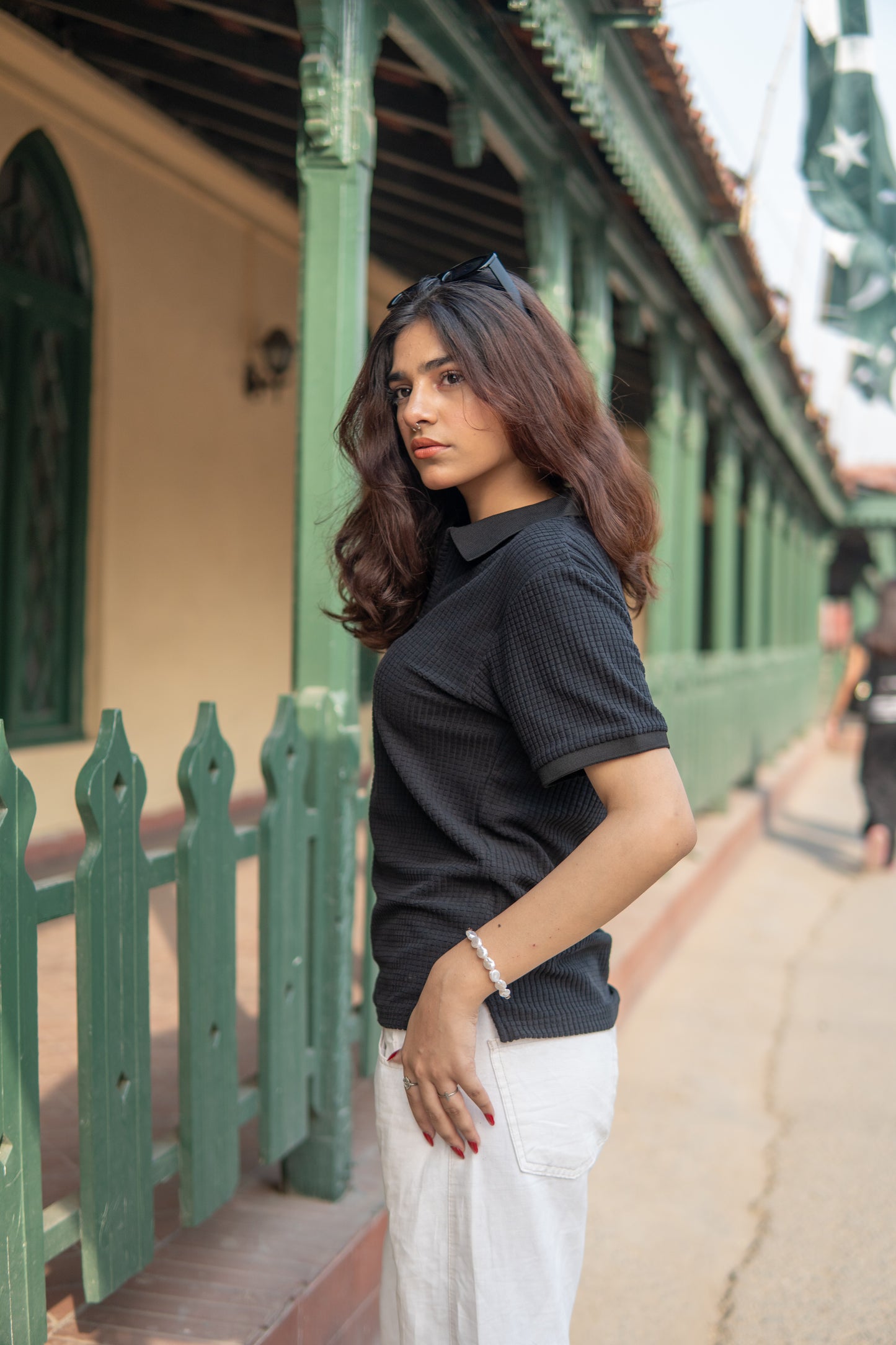 Women’s Black Knitted Zip-Up Polo Shirt – Half Sleeves