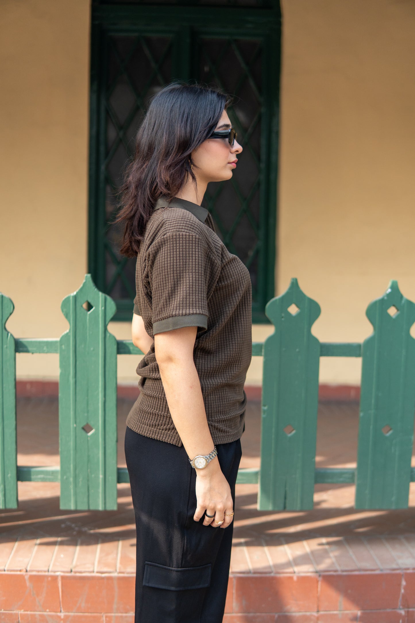 Forest Green Women’s Knitted Zip-Up Polo Shirt – Half Sleeves