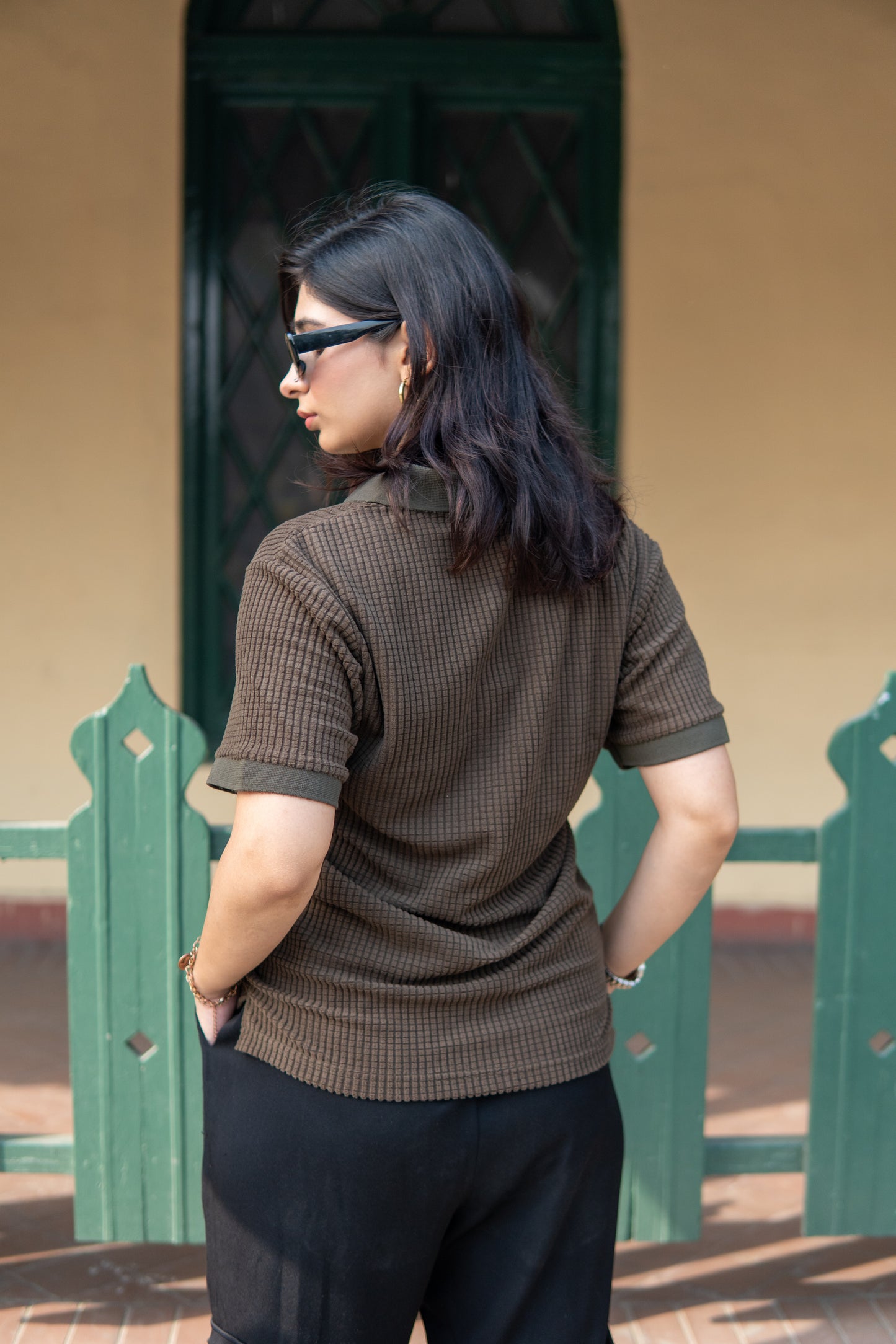Forest Green Women’s Knitted Zip-Up Polo Shirt – Half Sleeves