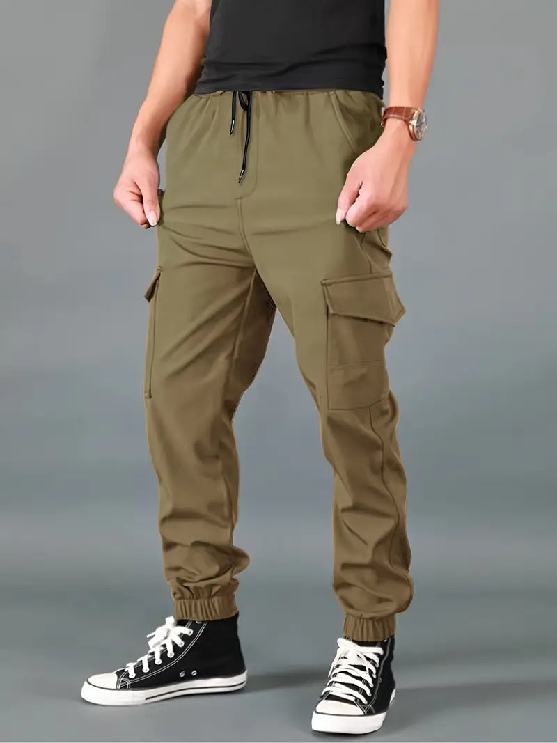 Men's Skinny Cargo Joggers – Drawstring Waist, Multi-Pocket