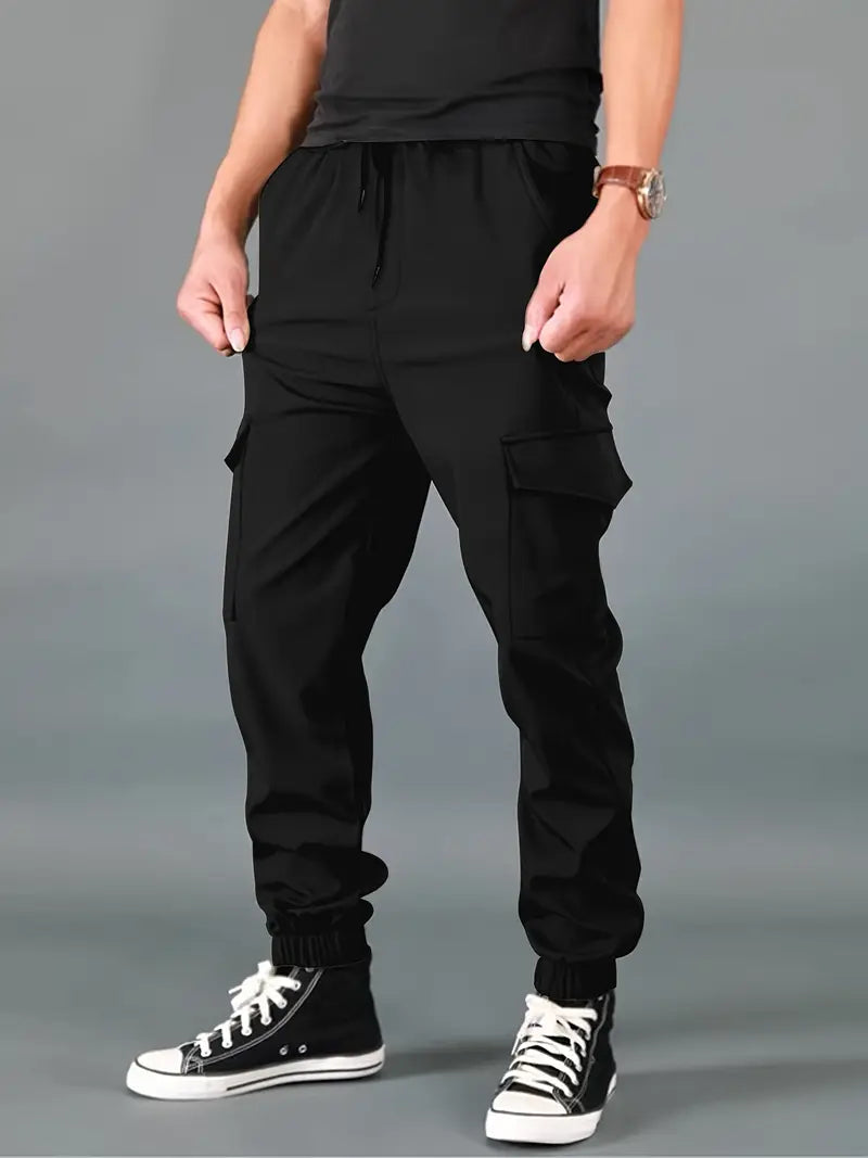 Men's Skinny Cargo Joggers – Drawstring Waist, Multi-Pocket