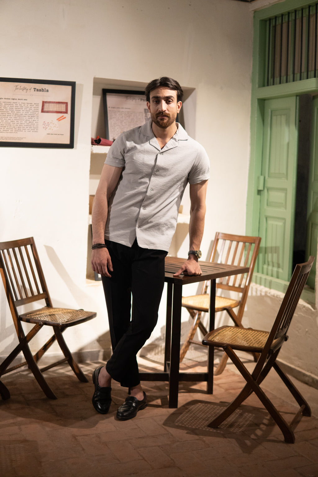 Grey Signature Knitted Cuban Shirt for Men – 100% Polyester