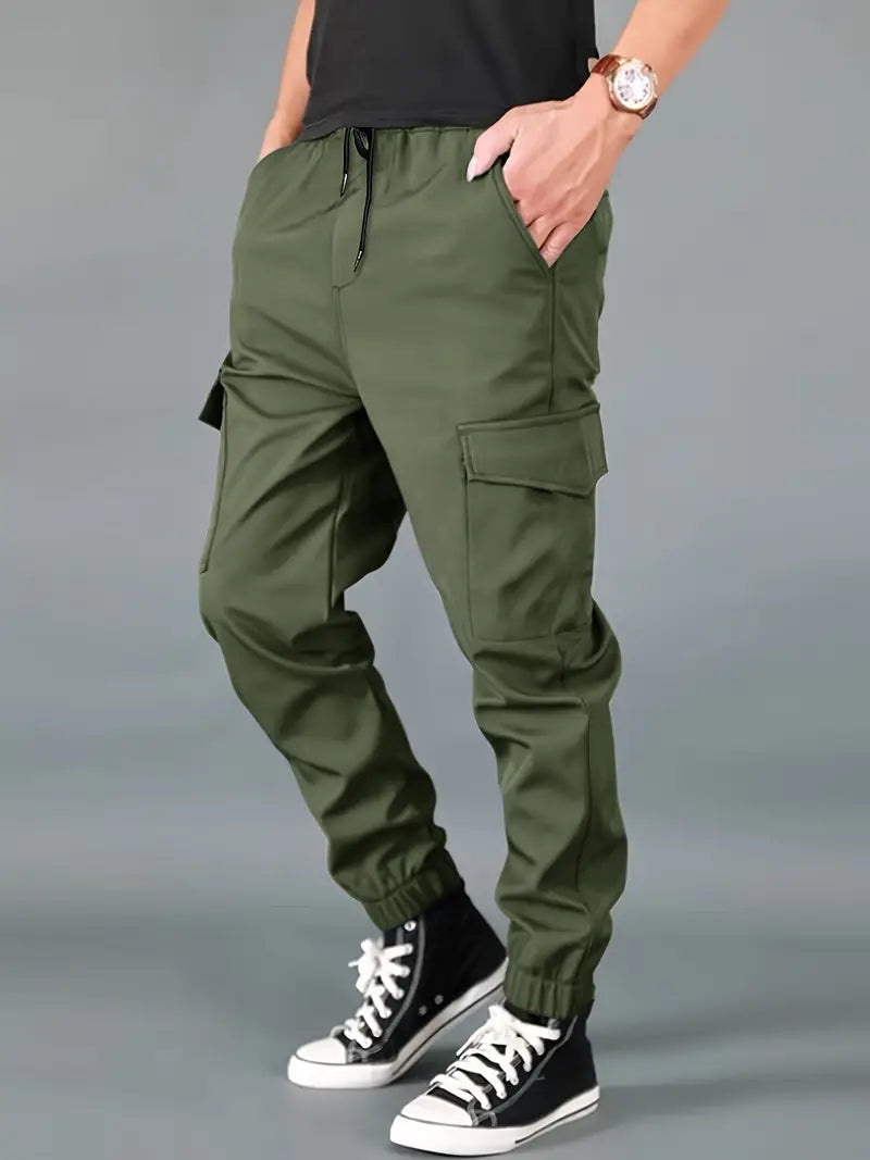 Men's Skinny Cargo Joggers – Drawstring Waist, Multi-Pocket