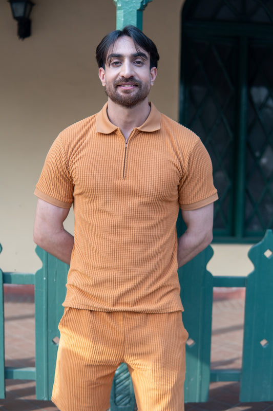 Tan Square Knitted Men's Polo shirt