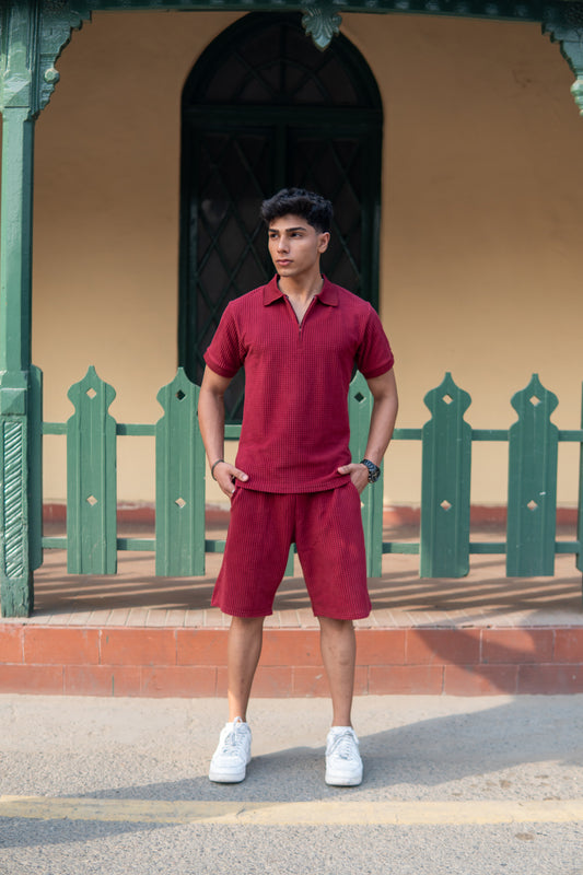 Men’s Red Square Knitted Polo & Shorts Set