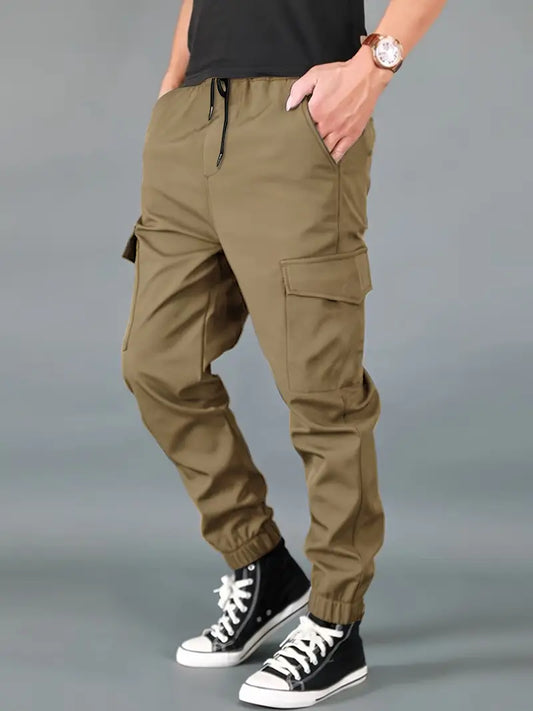 Men's Skinny Cargo Joggers – Drawstring Waist, Multi-Pocket