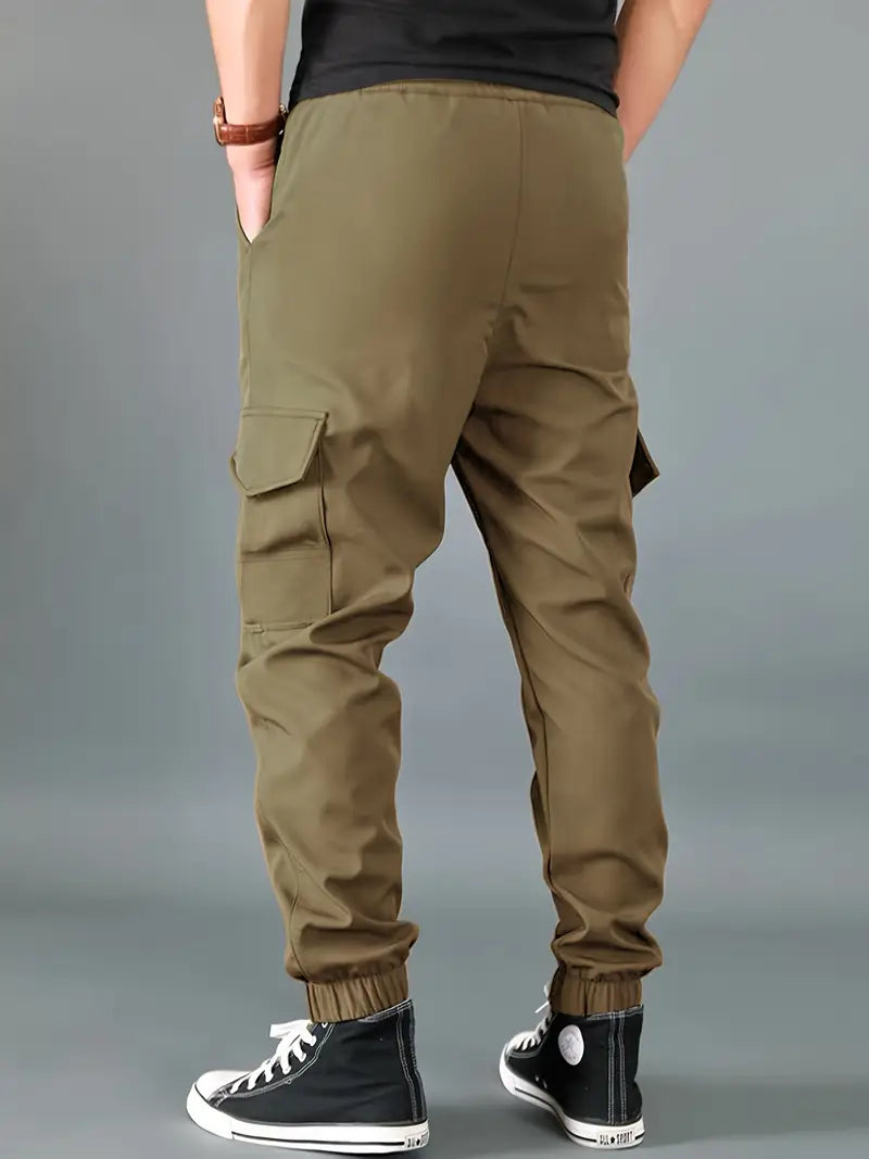 Men's Skinny Cargo Joggers – Drawstring Waist, Multi-Pocket